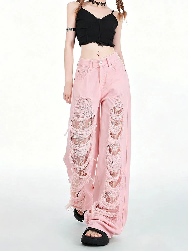 White Lace Cut-Out Jeans | MzStar Fashion | view 6