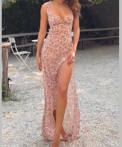 Floral Halter High-Slit Maxi Dress
