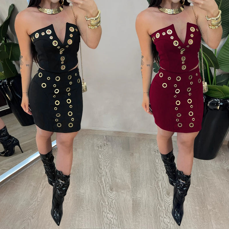 Geometric Knit Party Dress Set | MzStar Fashion