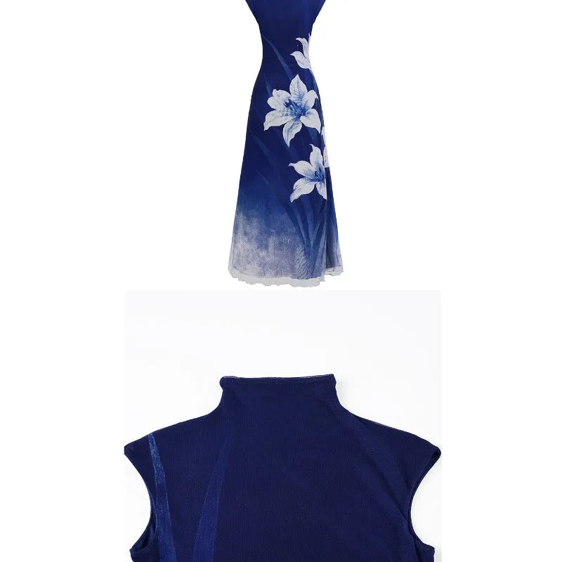 Navy Floral Mock-Neck Maxi Dress | MzStar Fashion | view 4