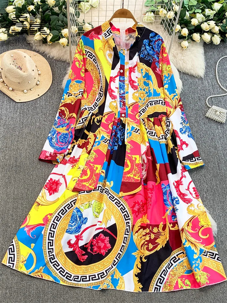 Vintage Print Lace-Up Maxi Dress | MzStar Fashion | view 6