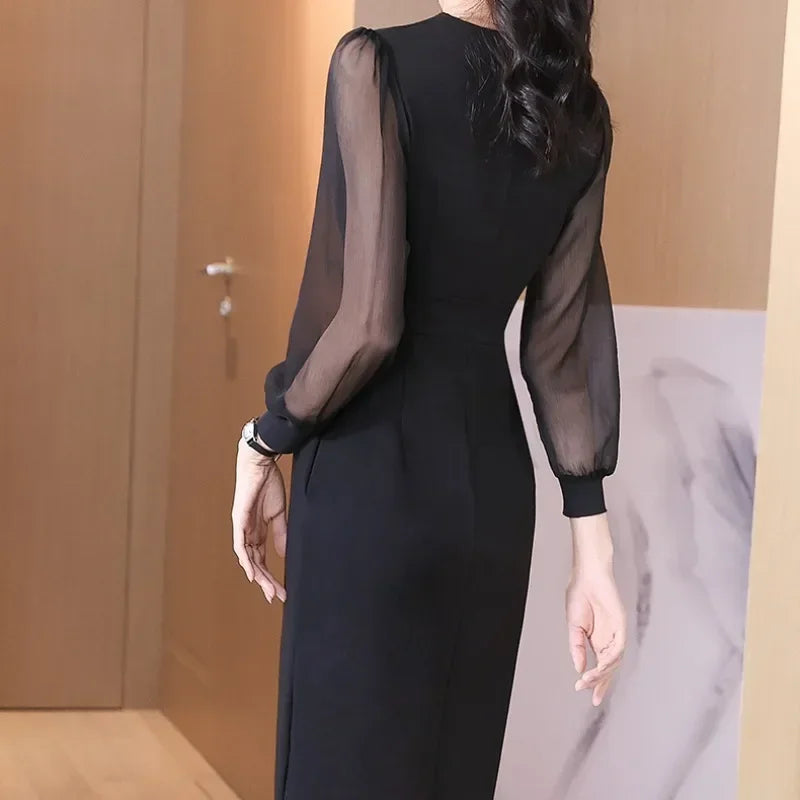 Slim V-Neck Long-Sleeve Dress | MzStar Fashion | view 3