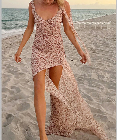 Floral Halter High-Slit Maxi Dress | MzStar Fashion