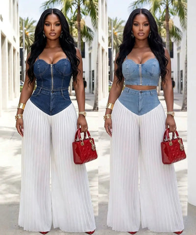 Strapless Top & Denim Pants Set | MzStar Fashion