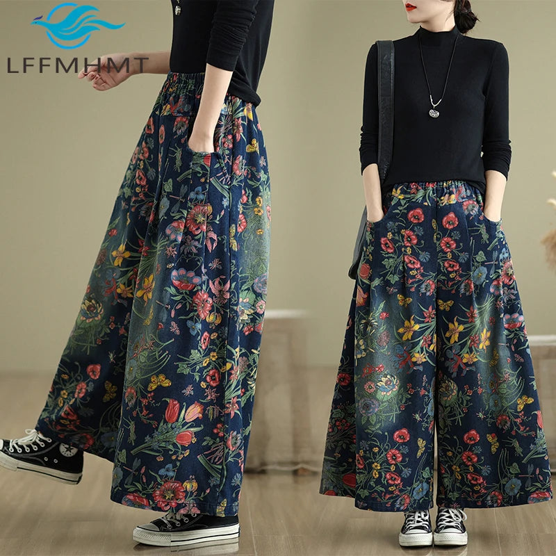 Boho Print Wide-Leg Jeans | MzStar Fashion