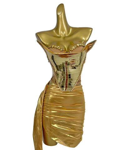 Gold Off-Shoulder Top & Skirt Set | MzStar Fashion