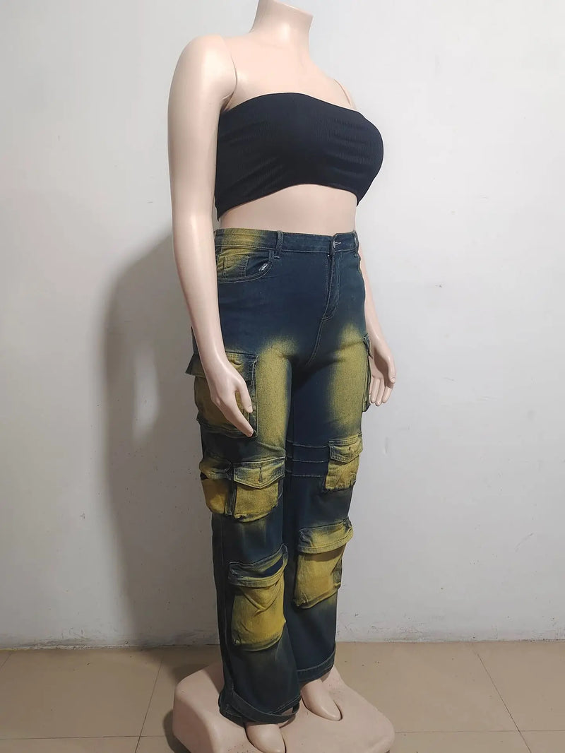 Dip-Dye High-Waist Work Jeans | MzStar Fashion | view 7