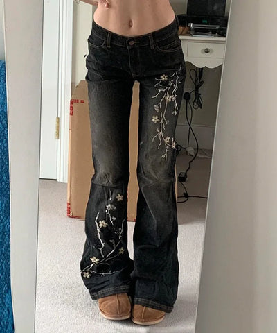 Floral Bootcut Low-Rise Jeans