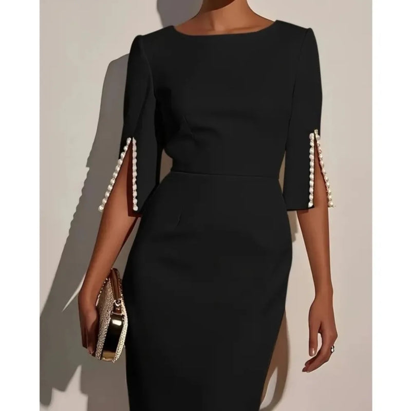 Beaded Half-Sleeve Midi Dress | MzStar Fashion | view 4