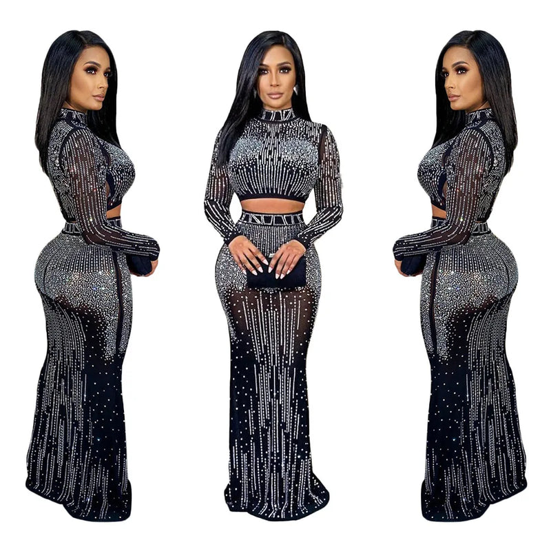 Pearl Chain Rhinestone Sheer Dress | MzStar Fashion | view 5