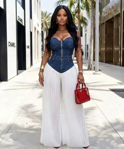 Strapless Top & Denim Pants Set