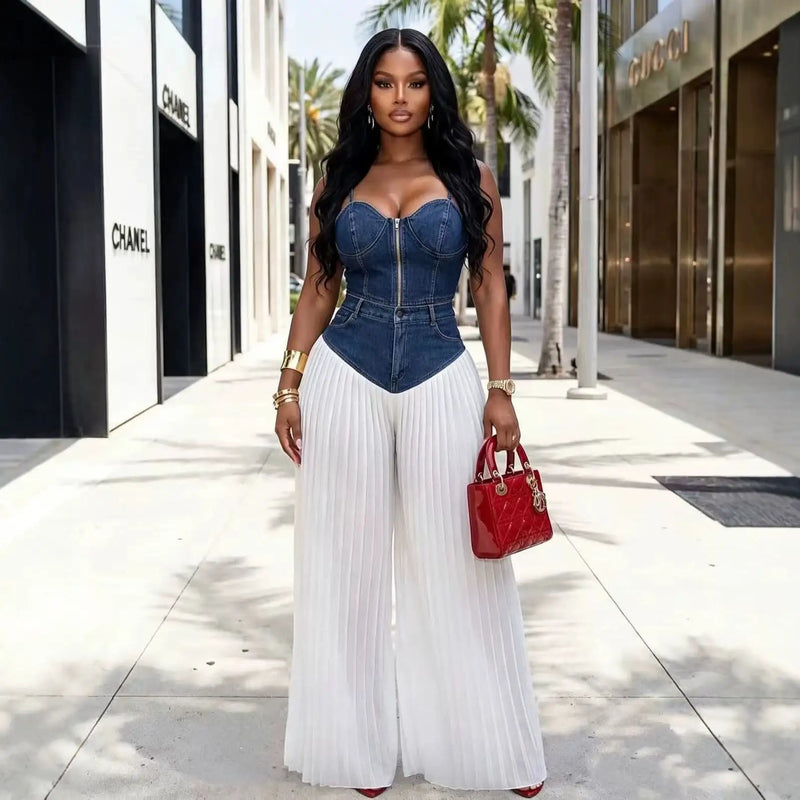 Strapless Top & Denim Pants Set | MzStar Fashion | view 2