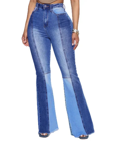 Two-Tone Washed Flared Jeans | MzStar Fashion