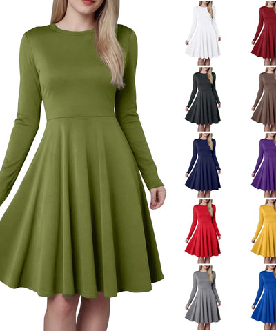 Pleated A-Line Long-Sleeve Dress | MzStar Fashion
