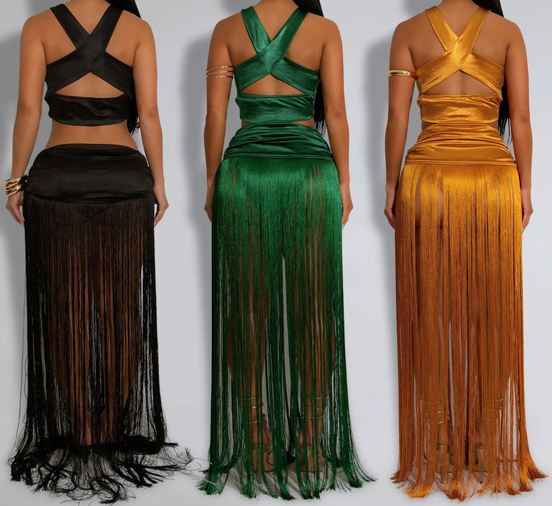 Tassel Knit Two-Piece Maxi Dress Set | MzStar Fashion | view 2