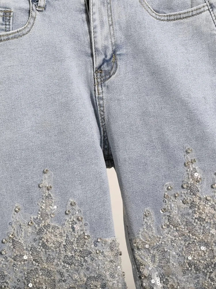 Sequin Splice Denim Shorts | MzStar Fashion | view 3