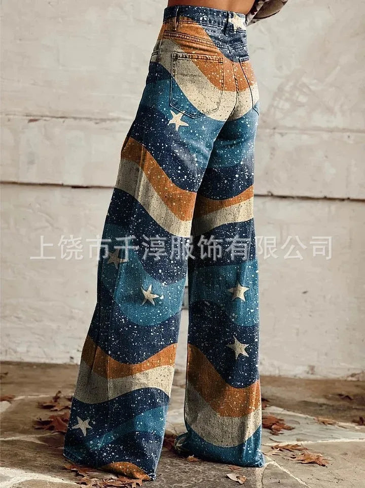 Printed Faux-Denim Trousers | MzStar Fashion | view 6