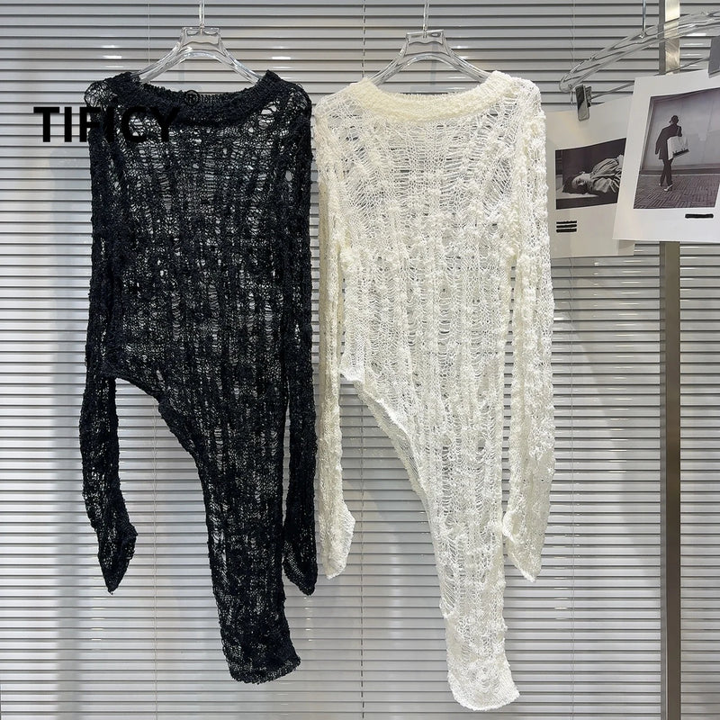 Open-Knit Longline Sweater | MzStar Fashion | view 2