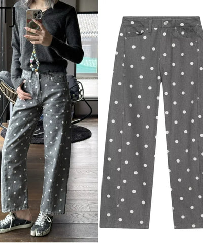 Polka Dot Wide-Leg Jeans | MzStar Fashion