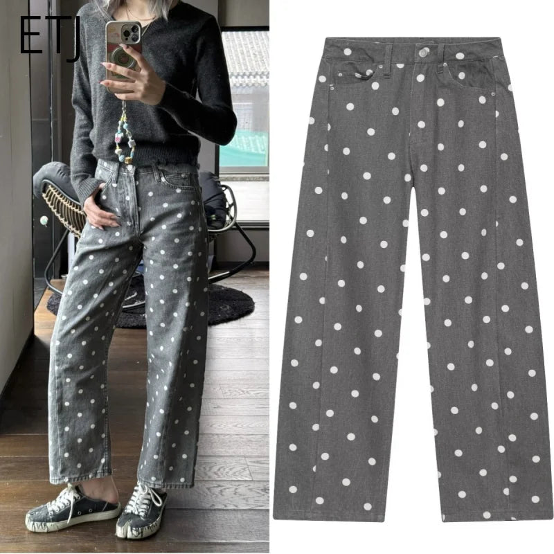 Polka Dot Wide-Leg Jeans | MzStar Fashion