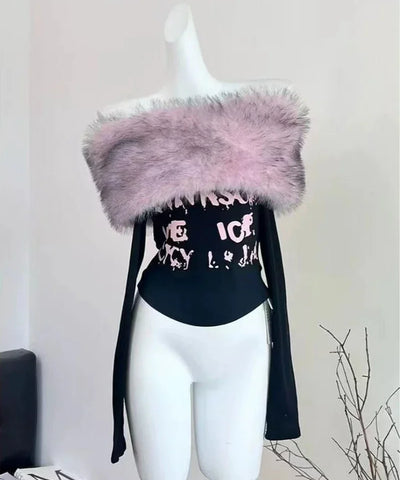 Fur-Collar Y2K Top