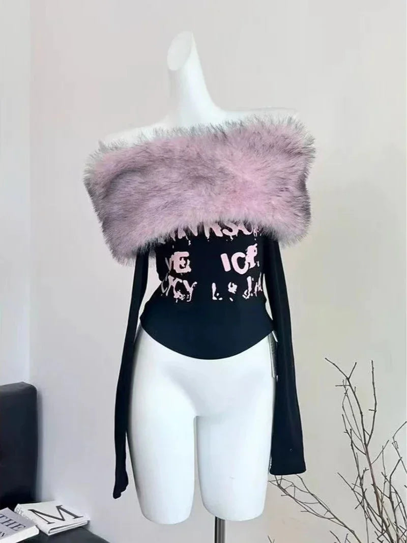 Fur-Collar Y2K Top | MzStar Fashion | view 2