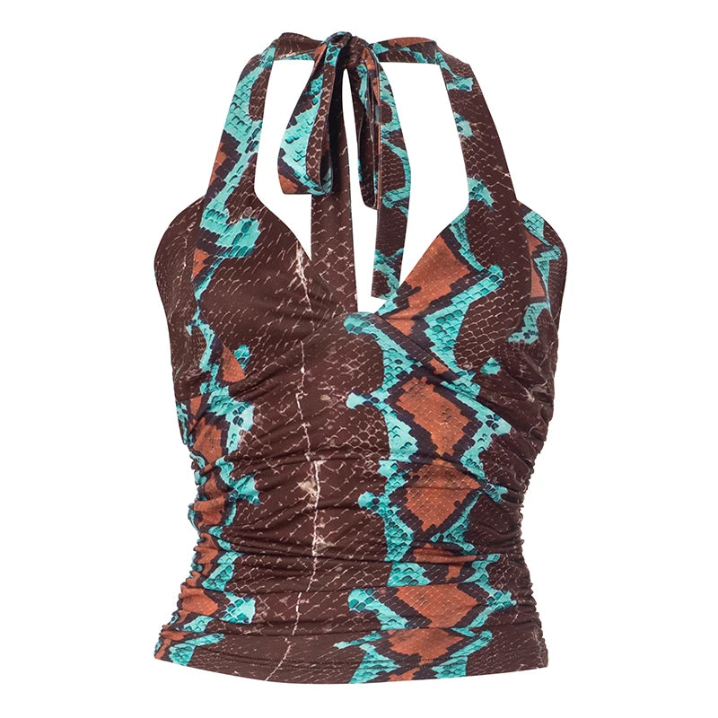 Lace-Up Halter Print Tank | MzStar Fashion | view 8