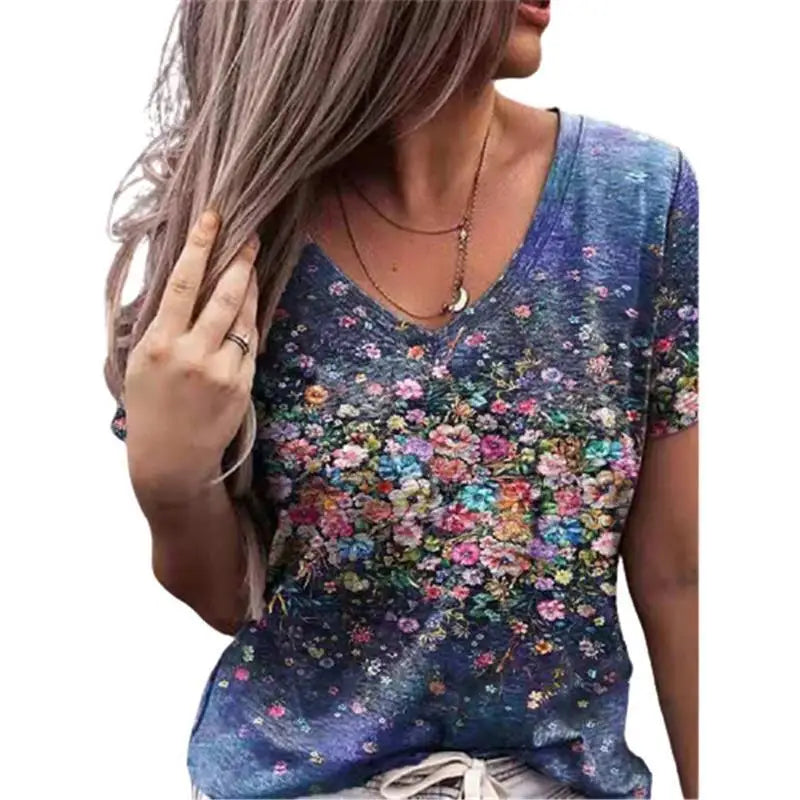 3D Floral V-Neck Tee | MzStar Fashion | view 3