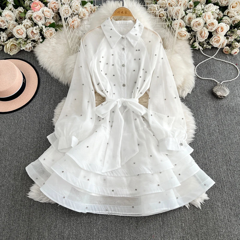 Rhinestone Ruffle Lace-Up Dress | MzStar Fashion | view 8