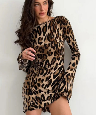 Leopard Lace-Up Backless Dress | MzStar Fashion