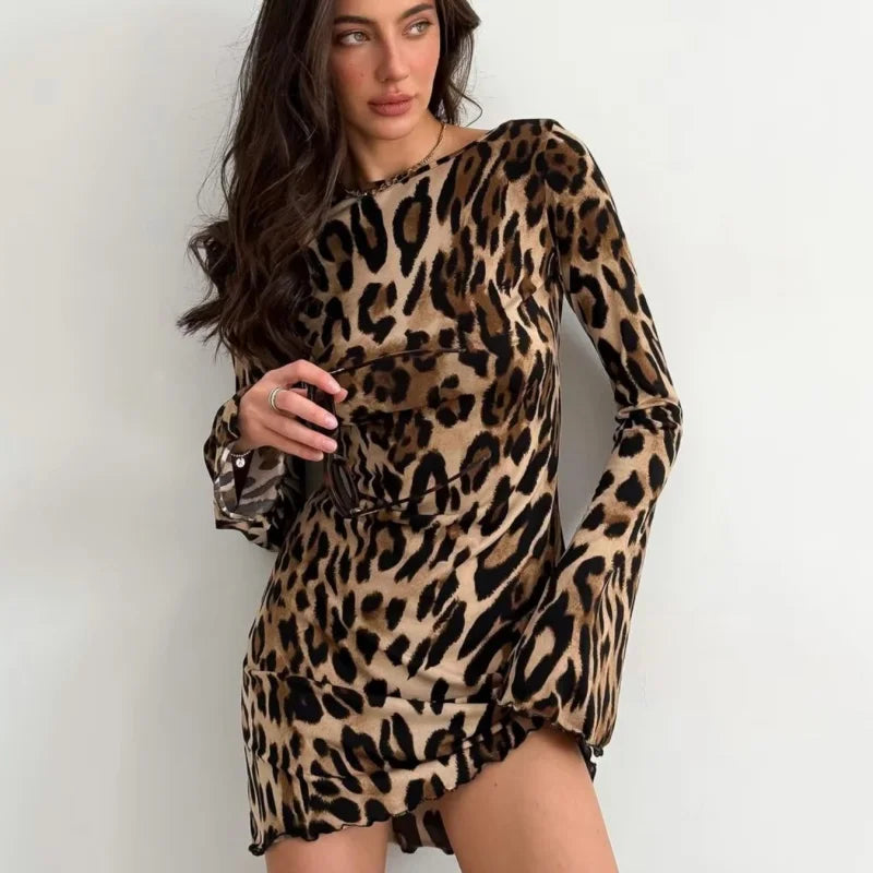 Leopard Lace-Up Backless Dress | MzStar Fashion