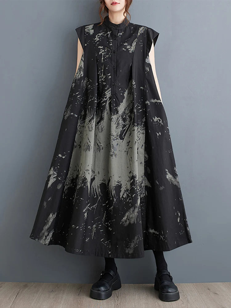 Black Print Stand-Collar Dress | MzStar Fashion | view 4