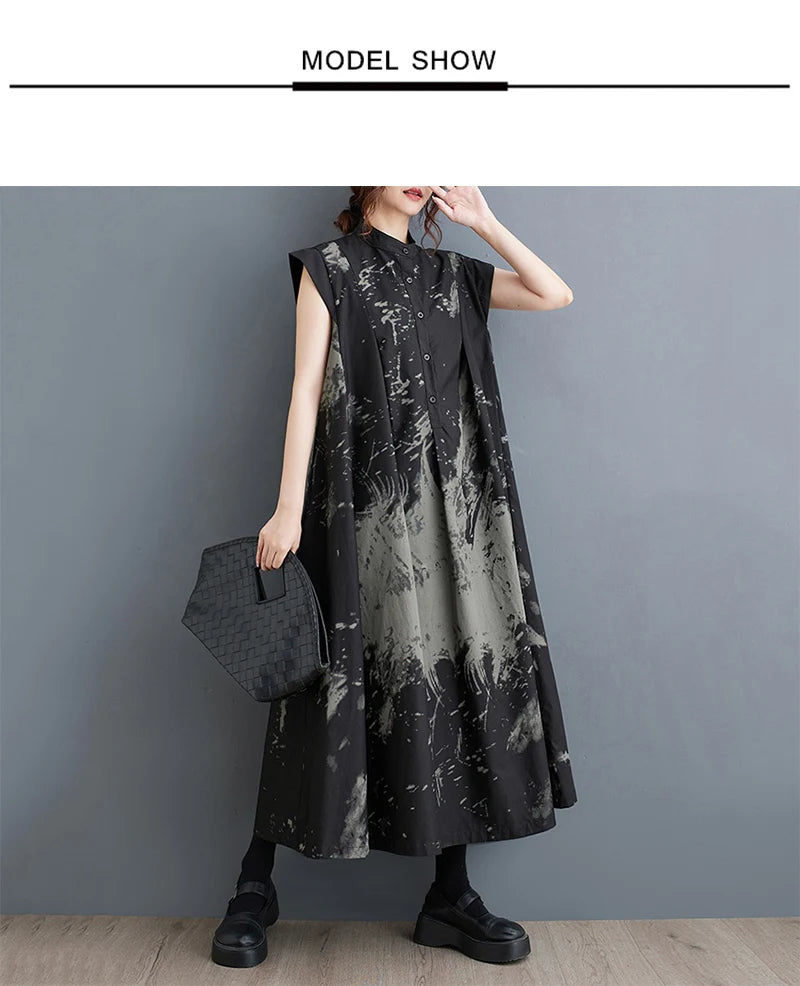 Black Print Stand-Collar Dress | MzStar Fashion | view 7