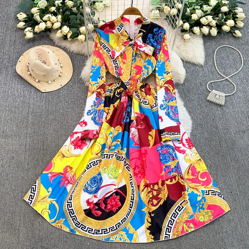 Vintage Print Lace-Up Maxi Dress | MzStar Fashion | view 8