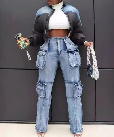 Distressed Ankle Cargo Jeans