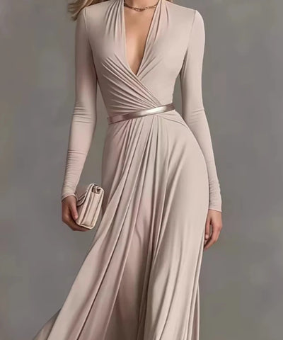 Deep-V Patchwork Maxi Dress
