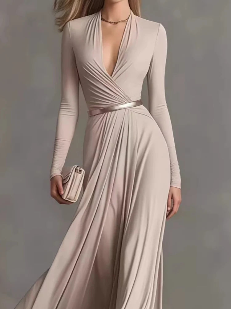 Deep-V Patchwork Maxi Dress | MzStar Fashion | view 2