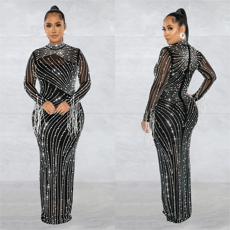 Sheer Rhinestone Evening Gown | MzStar Fashion | view 2