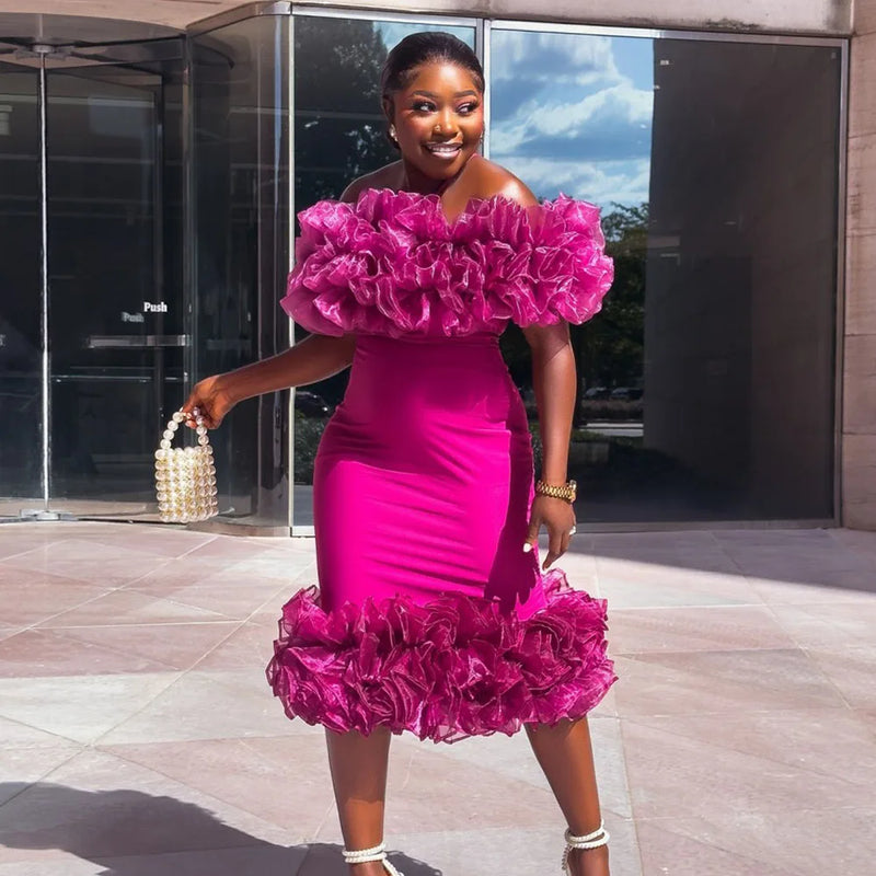 Pink Velvet Off-Shoulder Dress | MzStar Fashion