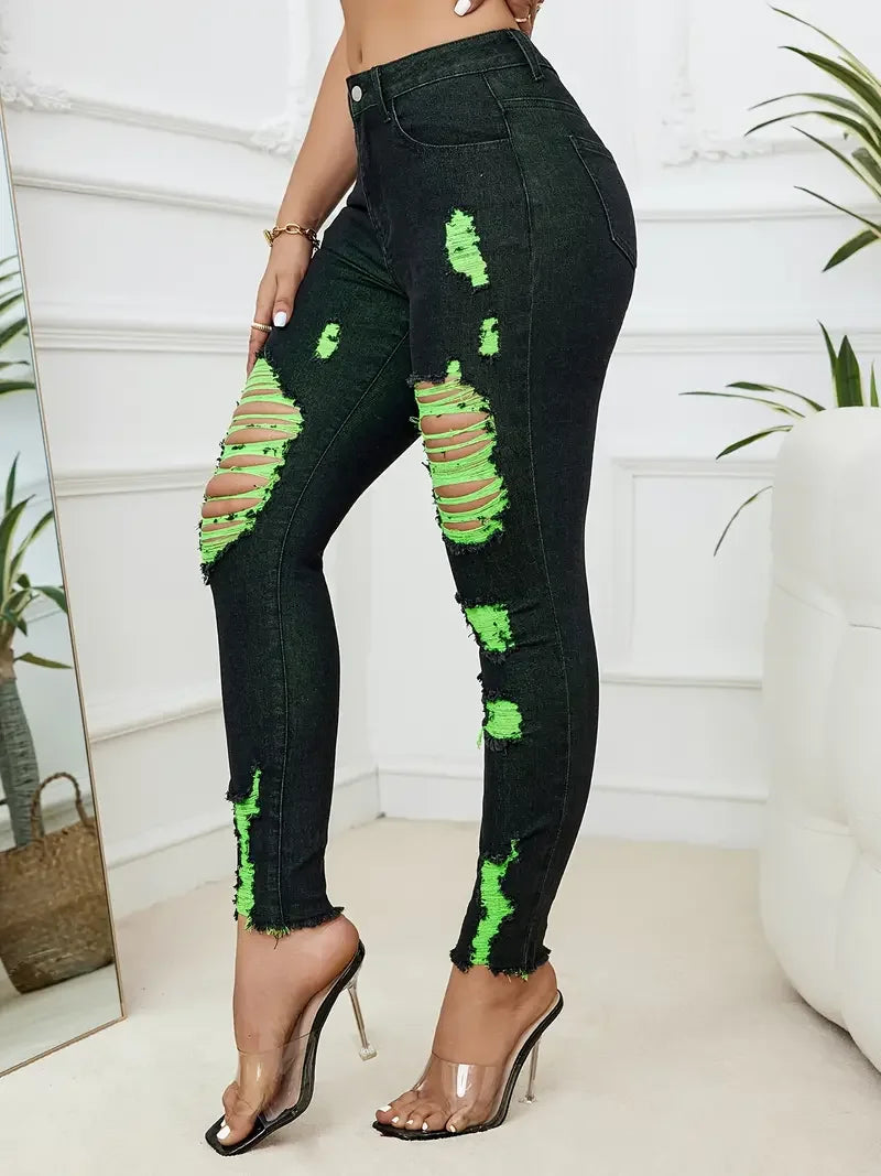 Ripped Stretch Skinny Jeans | MzStar Fashion | view 4