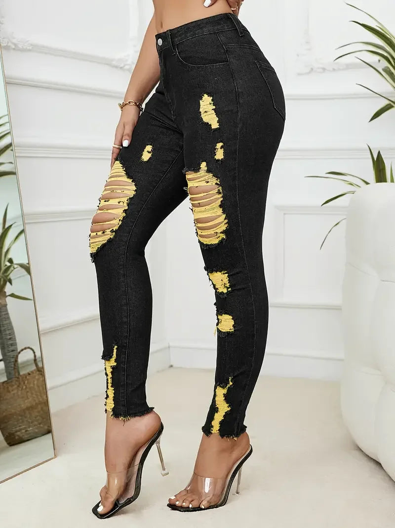 Ripped Stretch Skinny Jeans | MzStar Fashion | view 7