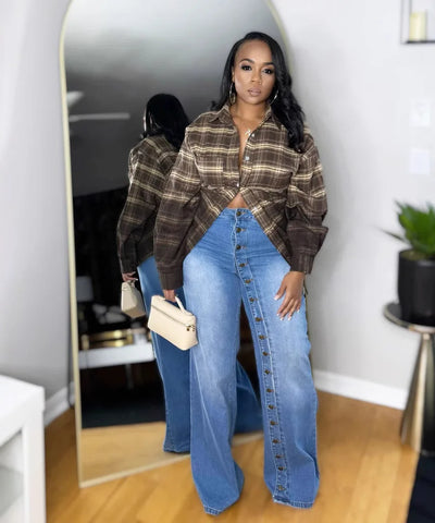 Multi-Button Wide-Leg Jeans