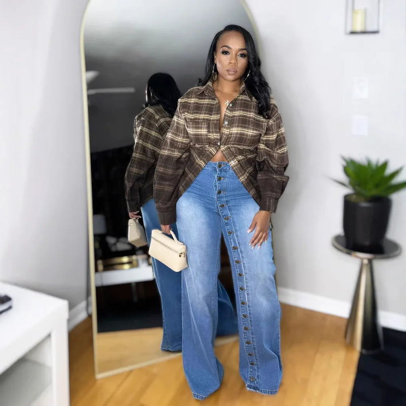 Multi-Button Wide-Leg Jeans | MzStar Fashion | view 2