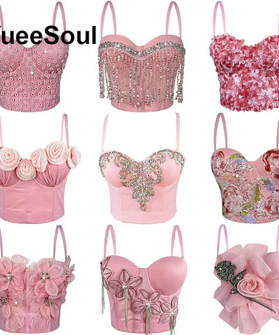 Pink Pearl Flower Bustier Top | MzStar Fashion
