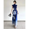 Navy Floral Mock-Neck Maxi Dress | MzStar Fashion | view 3