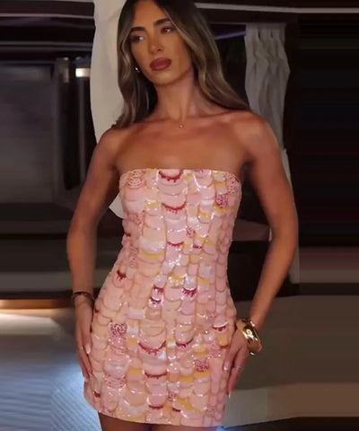 Pink Scale Sequin Tube Dress